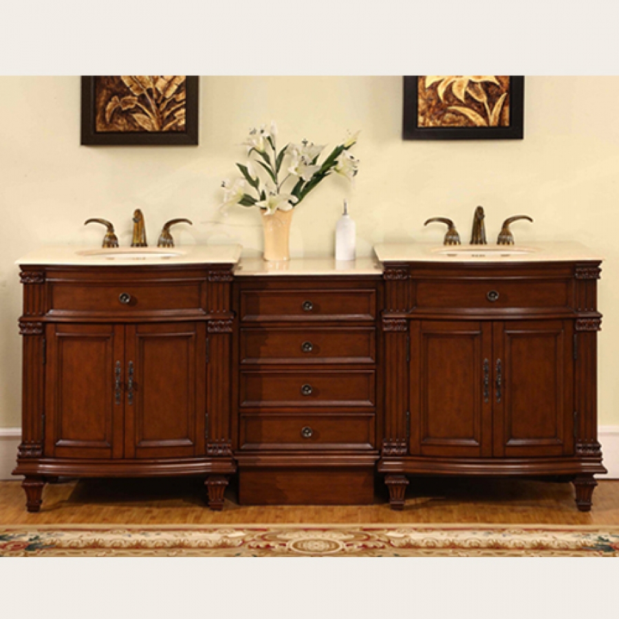 80 inch double sink bathroom vanity with marble