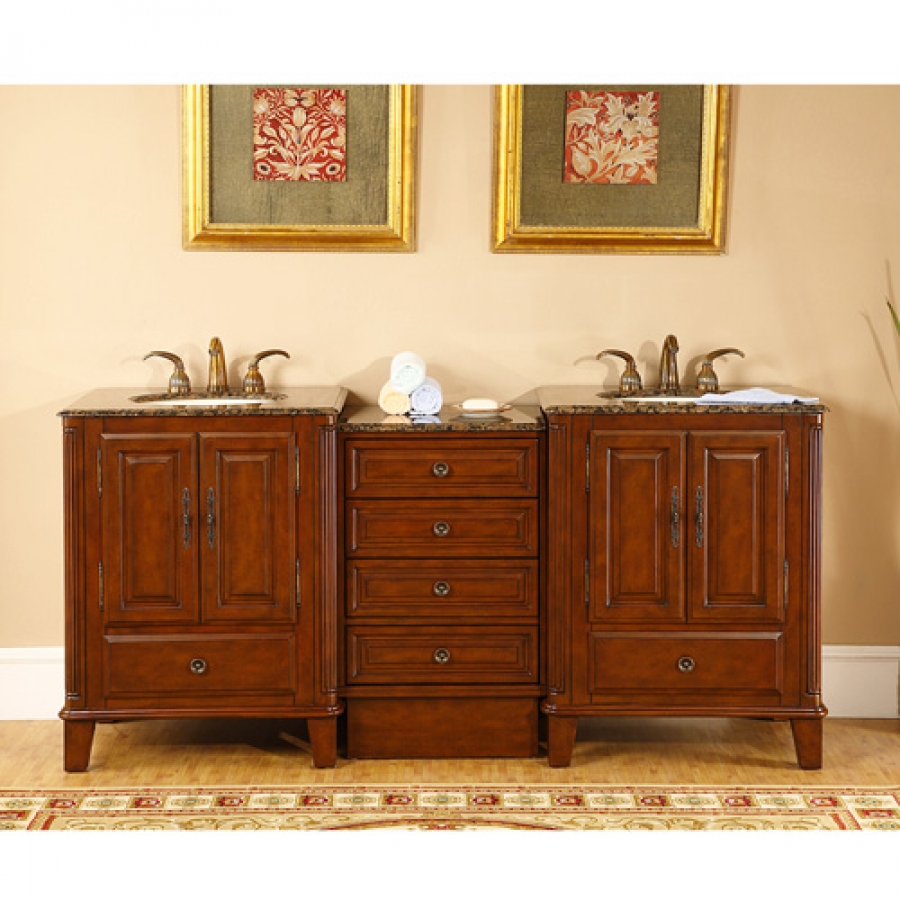 76 Inch Double Sink Bathroom Vanity With Granite Counter Top