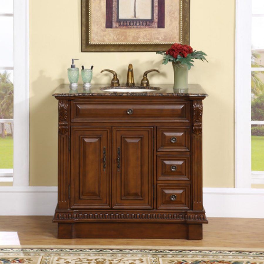 Silkroad Exclusive 38 Baltic Brown Granite Top Single Sink Bathroom Vanity HYP-0211-BB-UIC-38