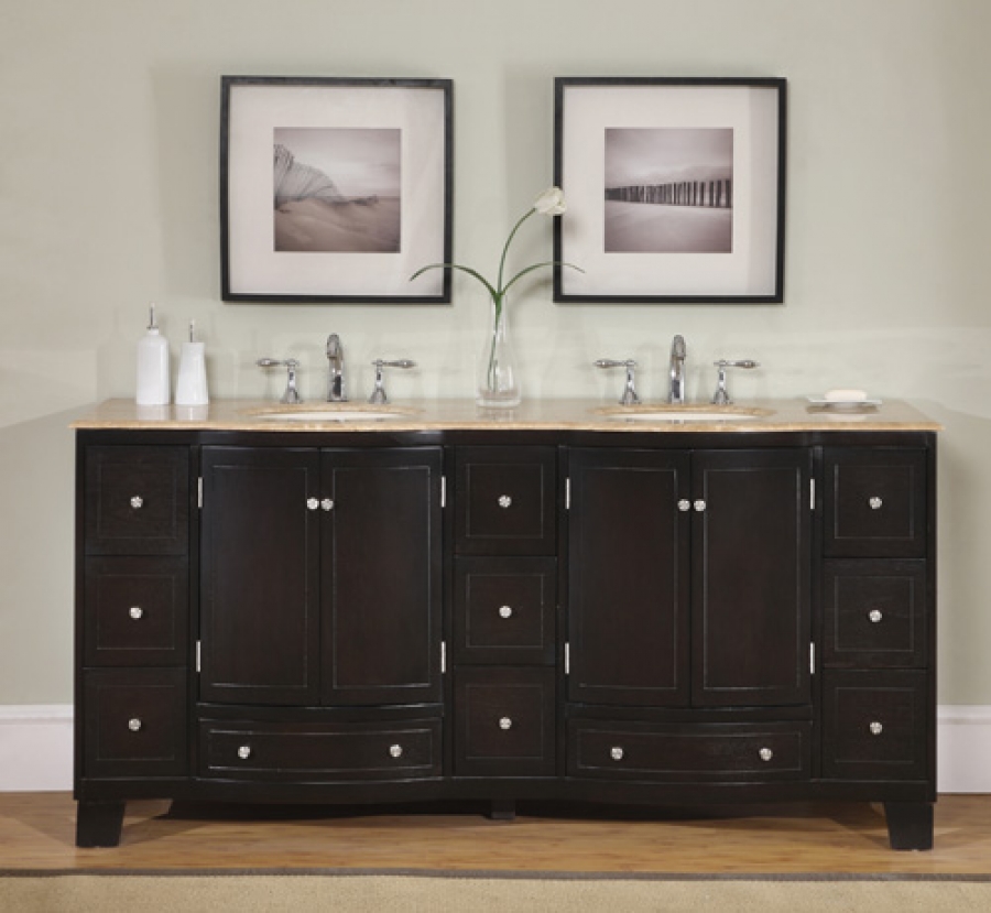 72 Inch Dark Brown Double Sink Vanity, Standard Mirror Size For Double Sink Vanity