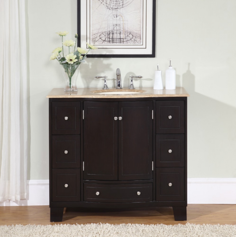 40 Inch Single Sink  Espresso Bathroom Vanity with Travertine