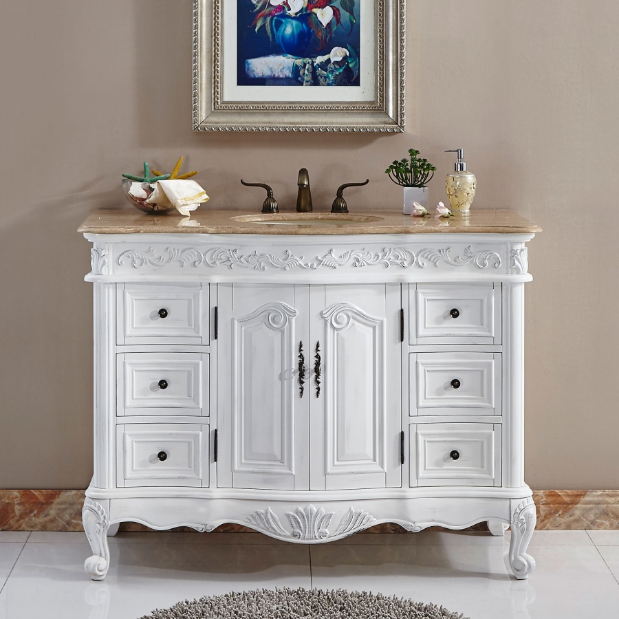 Furniture Style Single Bathroom Vanity, 48 Inch White Vanity