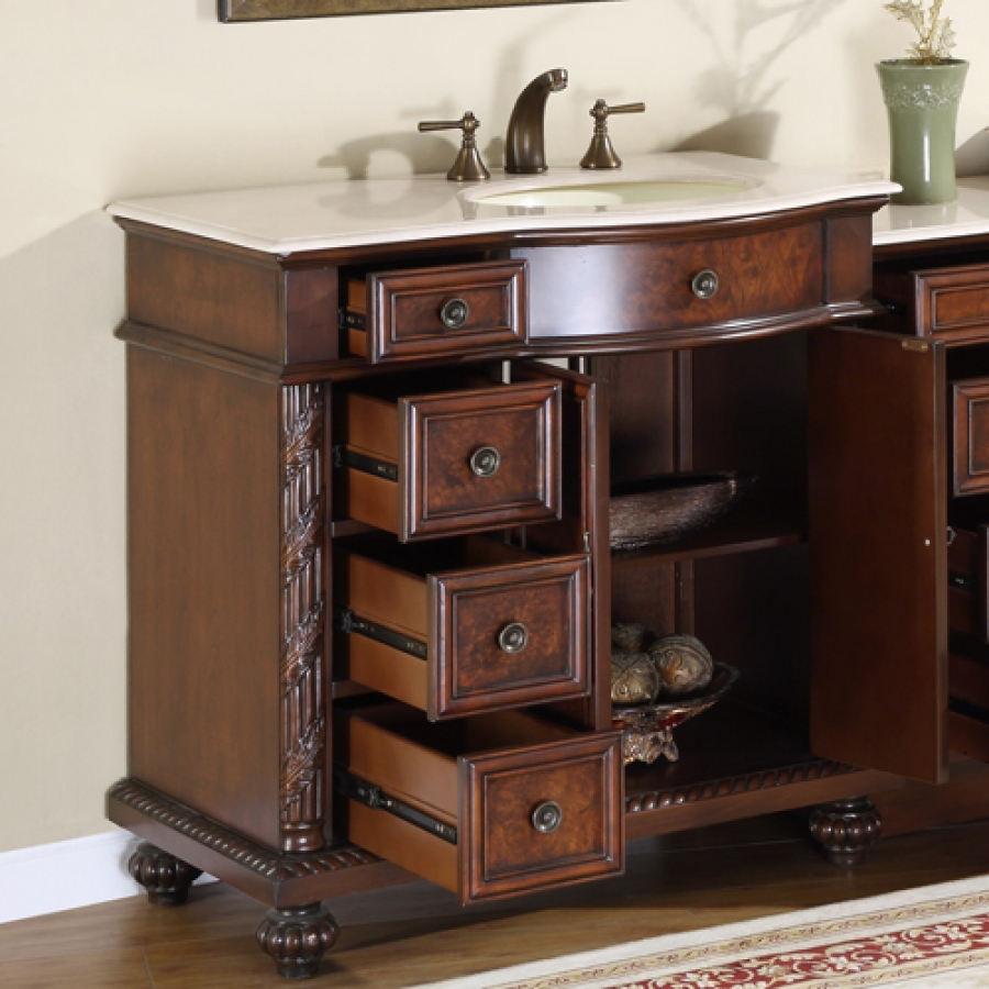 55 Inch Traditional Single Bathroom Vanity With Cream Marfil Marble 55 Inch Traditional Single Bathroom Vanity With Cream Marfil Marble And 2 Doors 8 Drawers Uvsr021355