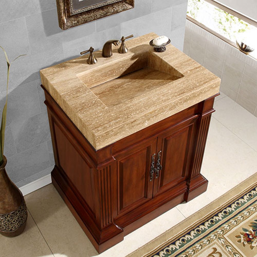 51 Inch Single Sink Bath Vanity Integrated Travertine Sink