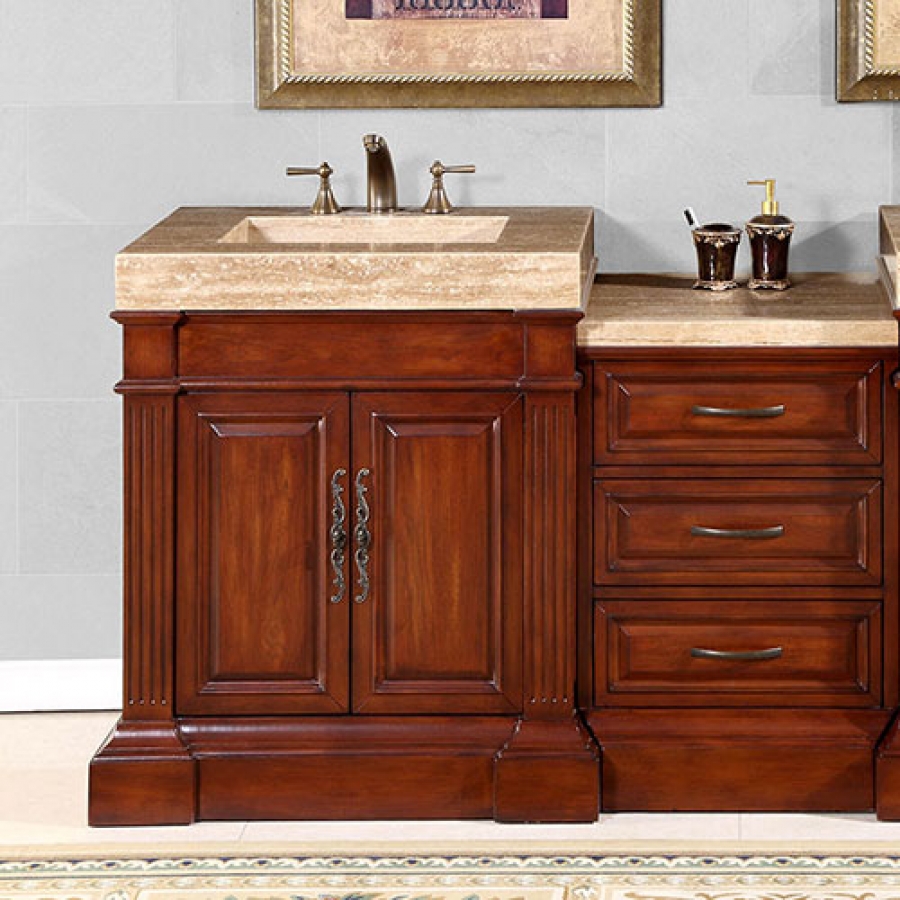 51 Inch Single Sink Bath Vanity, Integrated Travertine Sink