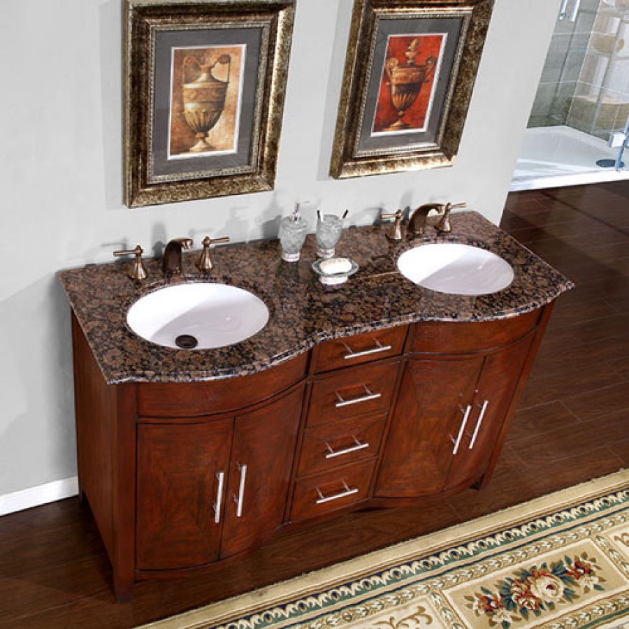 58 Inch Double Sink Vanity With A Baltic Brown Top