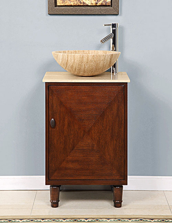 20 Inch Vessel Sink Bathroom Vanity With Travertine