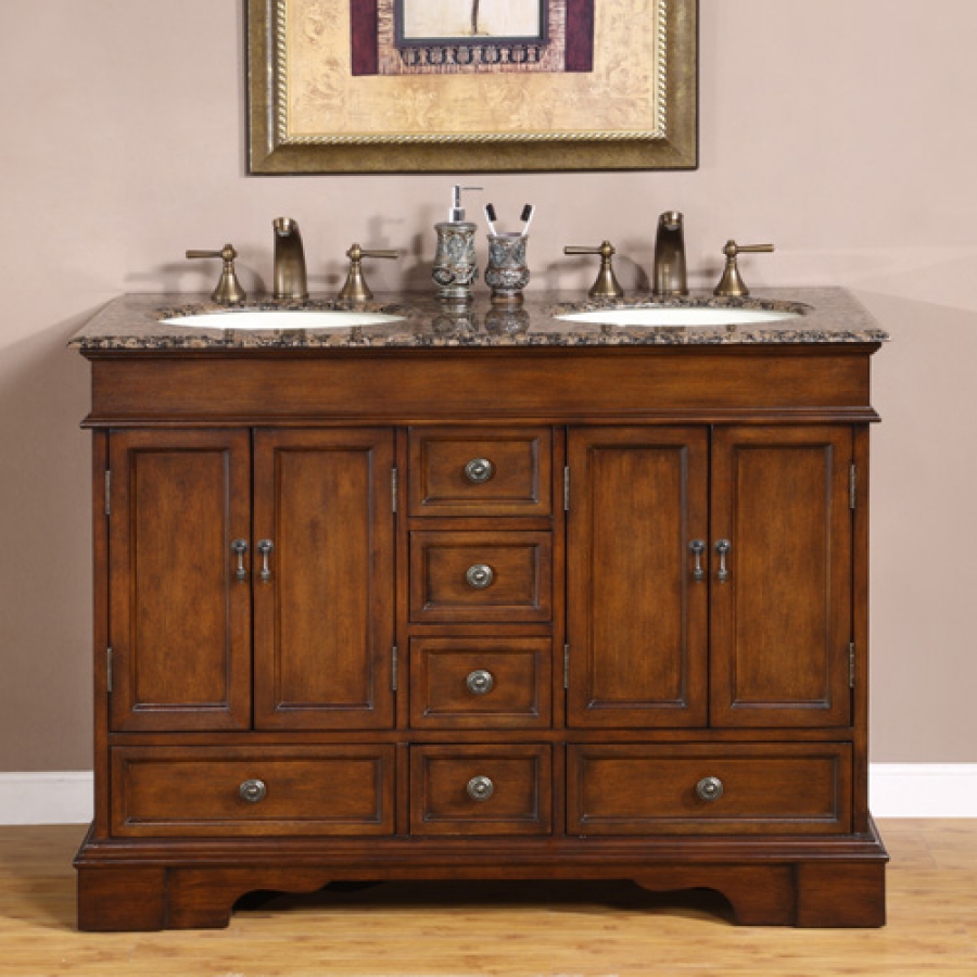 48 Inch Small Double Sink Vanity With Granite Or Travertine Top