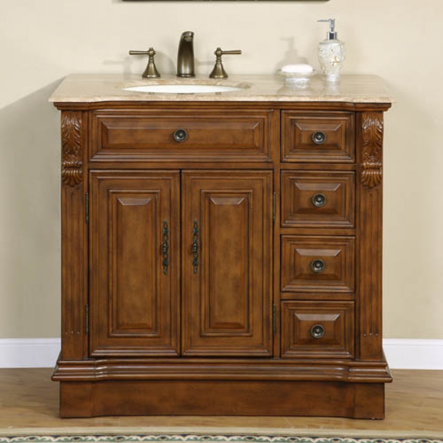 38 Inch Traditional Single Bathroom Vanity with Travertine