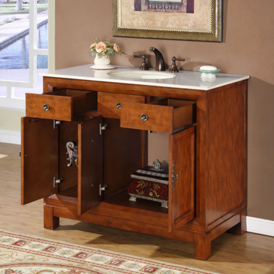 42 Inch Traditional Single Bathroom Vanity with Choice of Counter Top and 2 Doors 2 Drawers UVSR091142