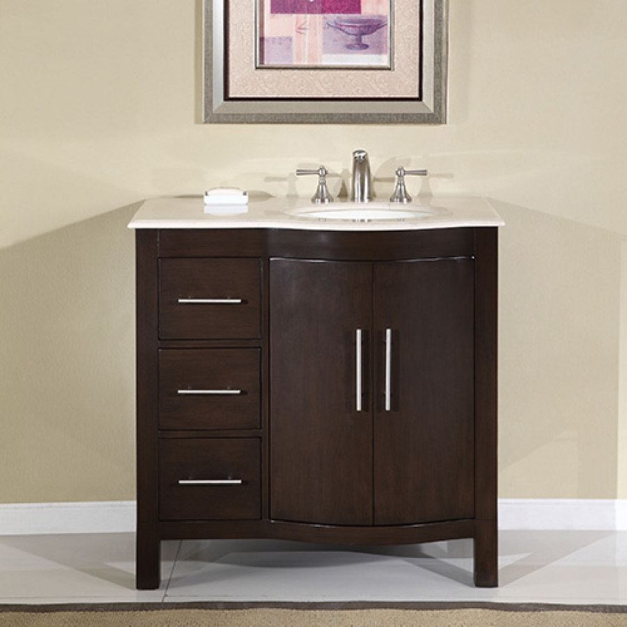 36 Inch Modern Single Sink Bathroom Vanity With Cream Marfil Marble   HYP0912CMR361 Size0 