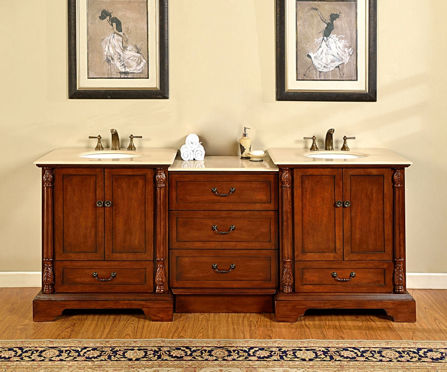 Pedestal Sink Storage Cabinet Double Door Under Sink Antique White Walnut