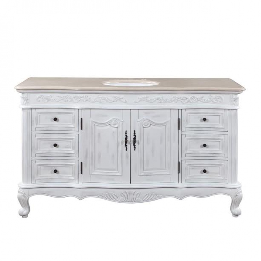 60 Inch Single Sink Bathroom Vanity In White Oak