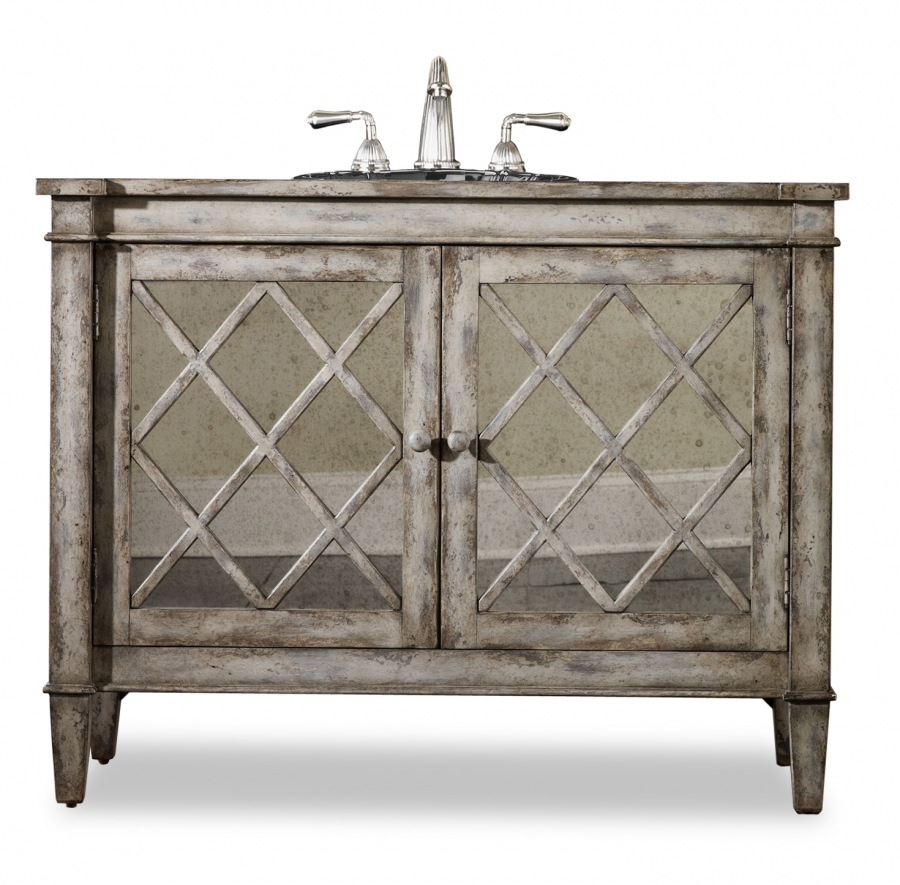 44 Inch Antiqued Single Sink Bath Vanity With Mirror Inlays