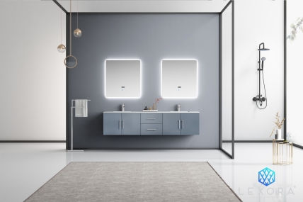 80 Inch Double Sink Wall Mounted Bathroom Vanity in Dark Gray