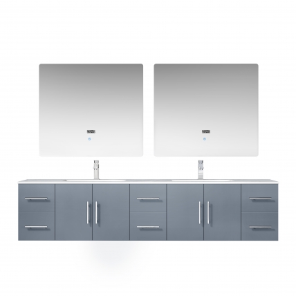 84 Inch Double Sink Wall Mounted Bathroom Vanity in Dark Gray