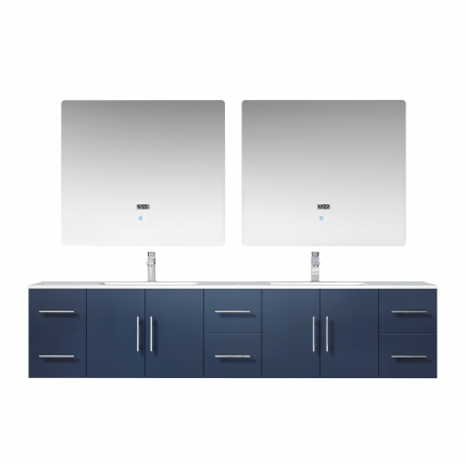 84 Inch Double Sink Wall Mounted Bathroom Vanity in Navy Blue