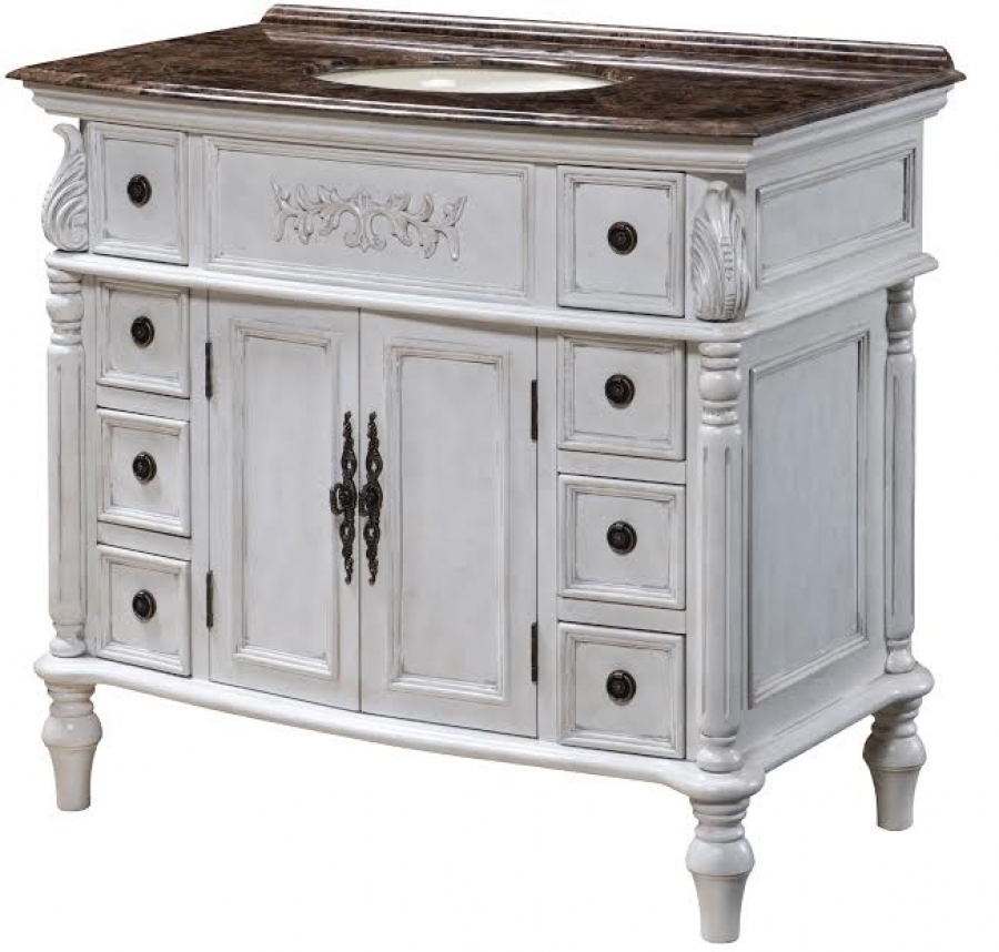 39 Inch Furniture Style Bath Vanity in Distressed White