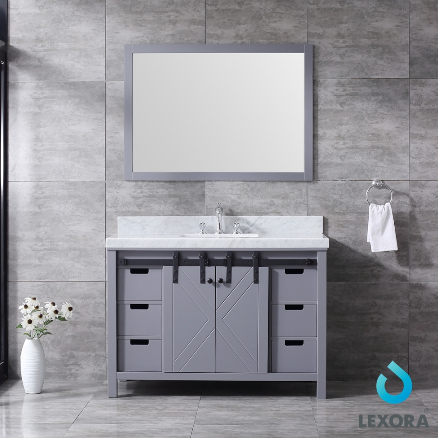 48 Inch Single Sink Bathroom Vanity in Dark Gray with Barn Door Style Doors