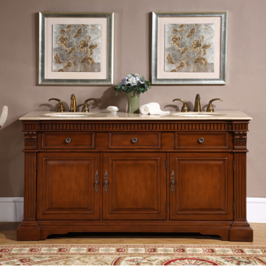 67 Inch Double Sink Bathroom Vanity With Travertine