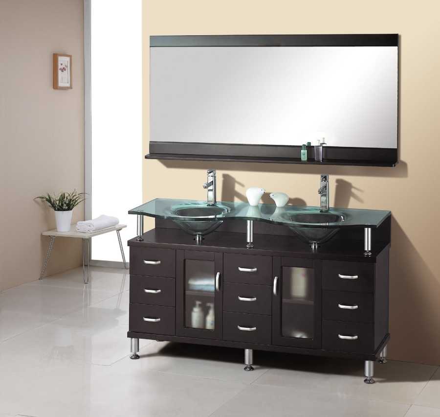 61 Inch Modern Espresso Double Sink Bathroom Vanity