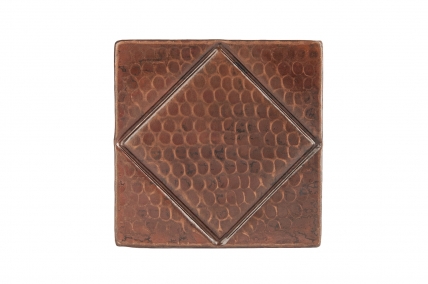 4 Inch Hammered Copper Tile with Diamond Design