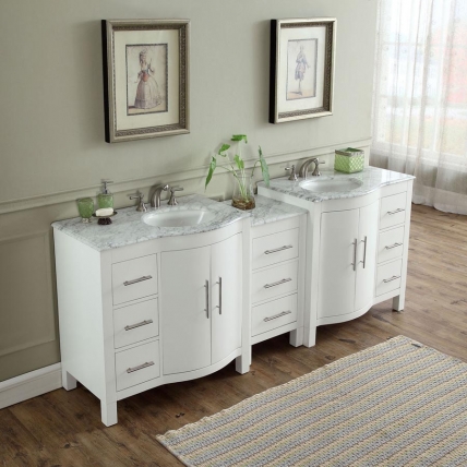 89 Inch Double Sink Bathroom Vanity with Offset Sinks