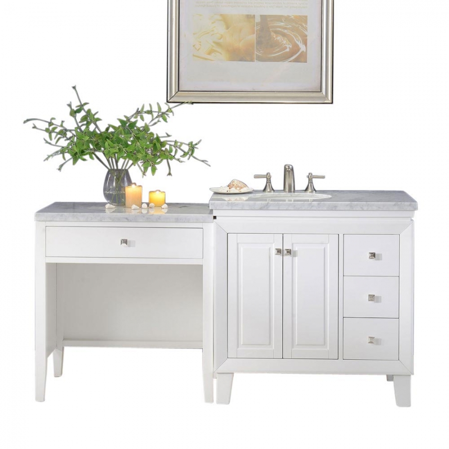 67 inch white single sink bathroom vanity with makeup table