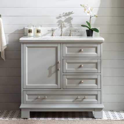 36 Inch Single Sink Bathroom Vanity in Light Gray with Soft Close Drawers