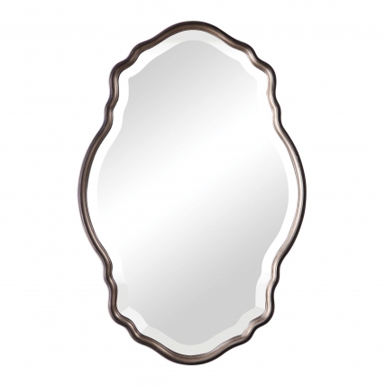 Antiqued Silver Champagne with a Dark Bronze Outer Edge Oval Mirror