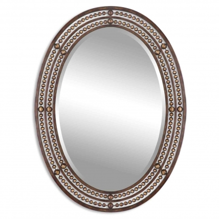 Distressed Oil Rubbed Bronze with Antiqued Gold Highlights Oval Mirror