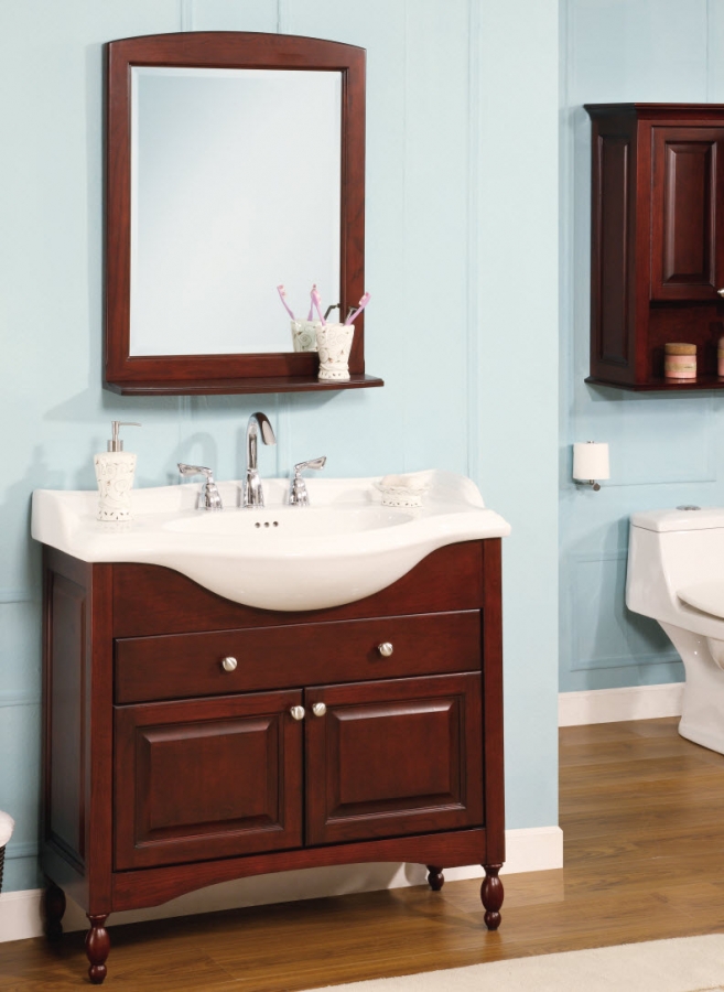 White Ceramic Cabinet Bathroom Sink with Modern Black Cabinet