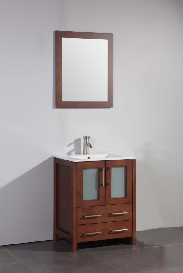 24 Inch Modern Single Sink Vanity In Cherry, Cherry Wood Bathroom Vanity With Sink