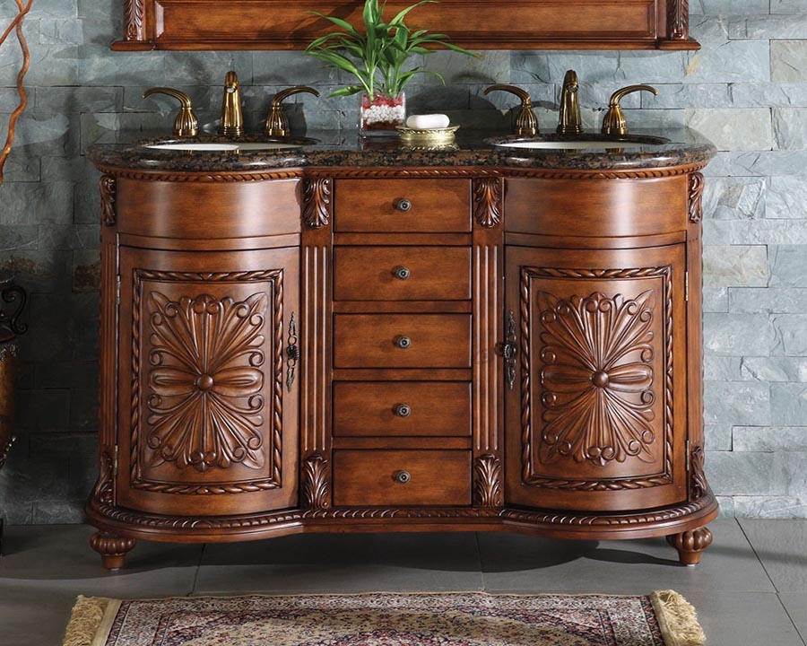 54 Inch Traditional Double Bathroom Vanity with Granite