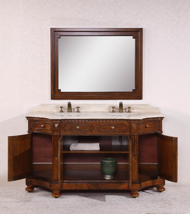 68 Inch Double Sink Bathroom Vanity With Travertine Top 68 Inch Double Sink Bathroom Vanity With Travertine Top