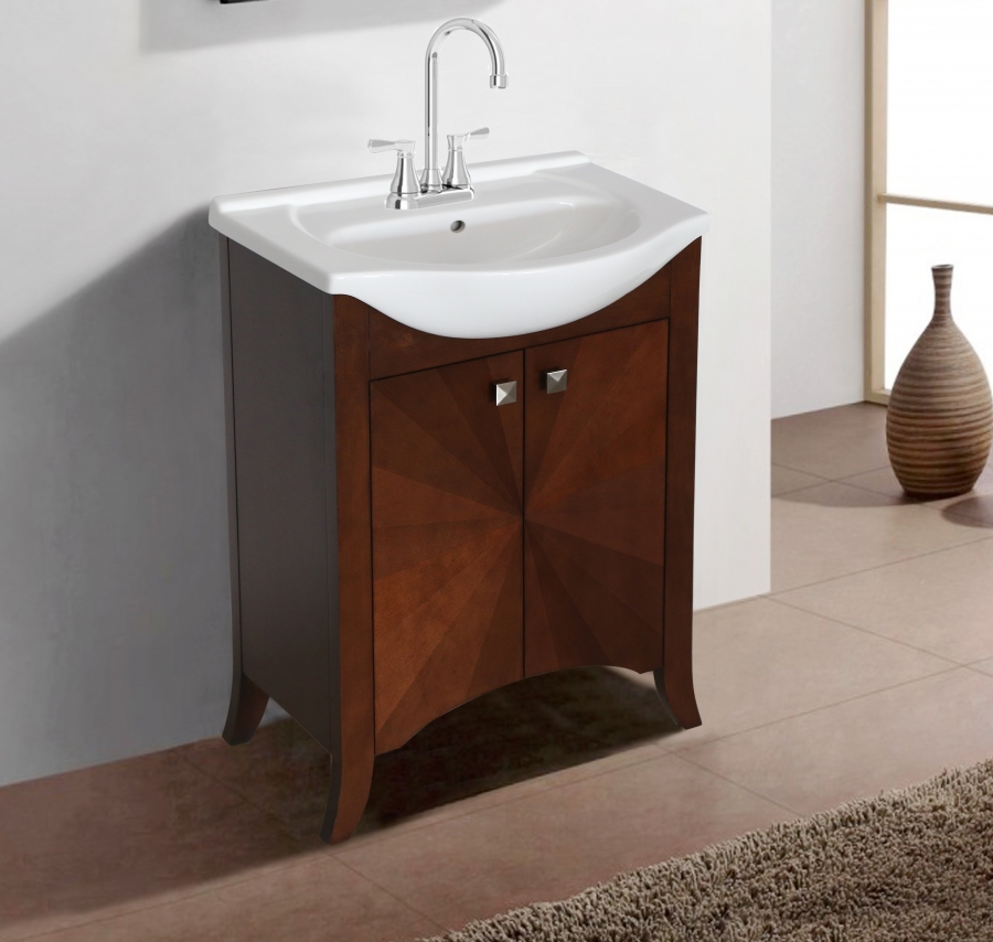 24 Inch Transitional Single Sink Vanity In Royal Walnut UVLFWLF6041   WLF6041 Size0 