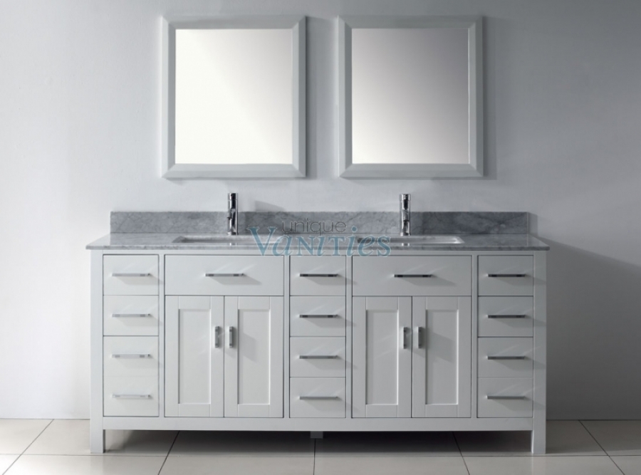 75 Inch White Double Sink Bathroom Vanity With Marble