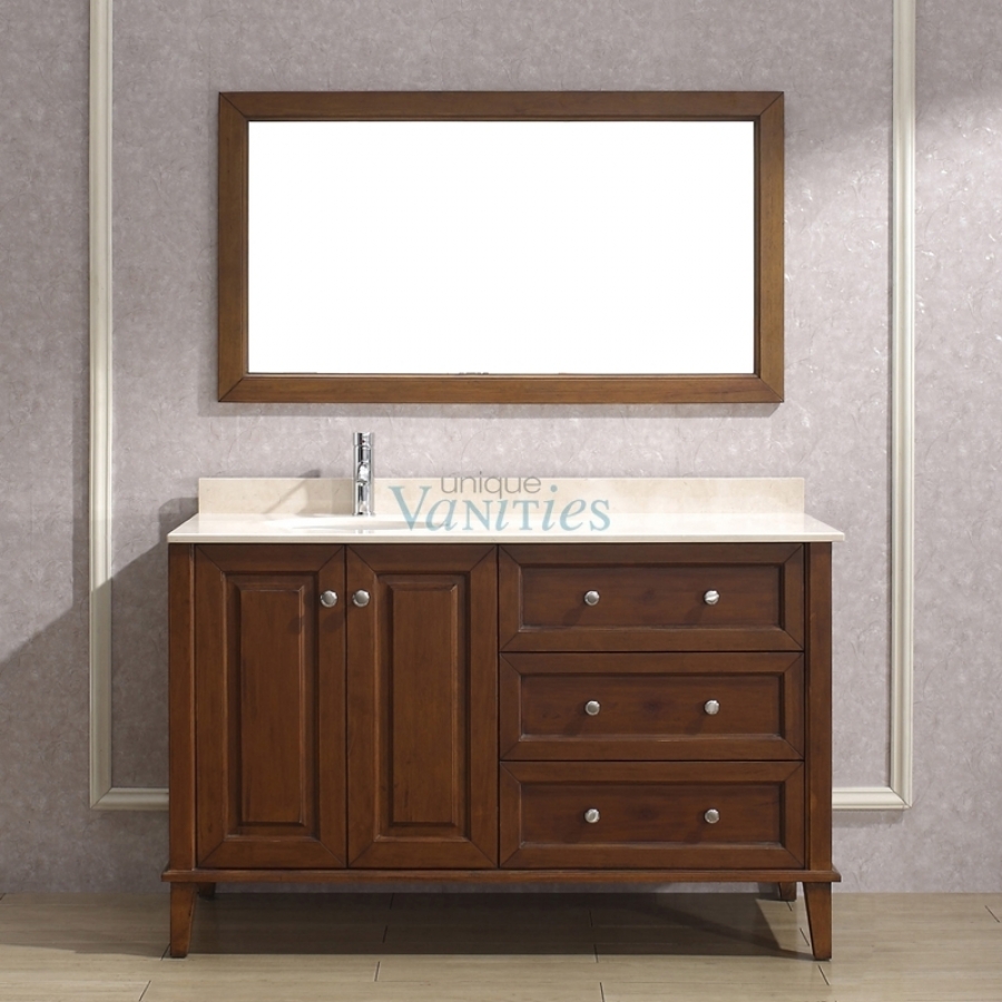 55 Inch Cherry Single Sink Bathroom Vanity, Choice of Top