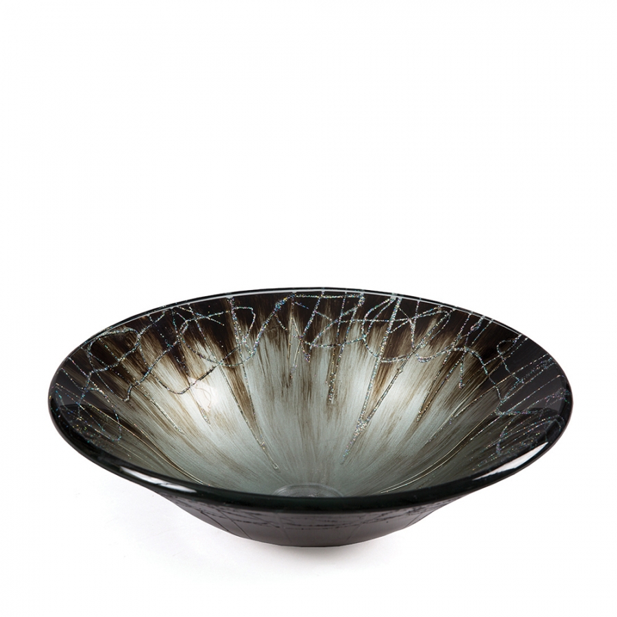 Silver and Black Round Vessel Sink Bowl with Glitter Accents