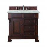 36 Inch Single Sink Cherry Bathroom Vanity Silver Quartz