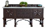 72 Inch Walnut Double Sink Bathroom Vanity with Hand Carving