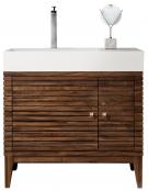 36 Inch Single Sink Bathroom Vanity in Walnut with Choice of Solid Surface Top