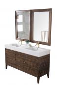 59 Inch Double Sink Bathroom Vanity in Mid Century Walnut with Electrical Component