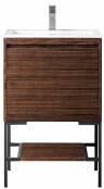 24 Inch Single Vanity in Walnut Black Legs White Stone Top