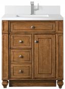 30 Inch Brown Single Sink Bathroom Vanity White Quartz