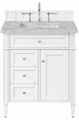 30 Inch Single Sink Bright White Bath Vanity Silver Quartz