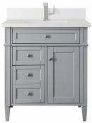 30 Inch Urban Gray Single Sink Bathroom Vanity White Quartz