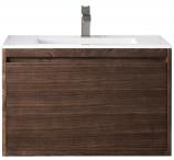 32 Inch Walnut Wall Mount Single Vanity with White Stone Top
