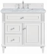 36 Inch Bright White Single Bath Vanity Carrara Marble Top