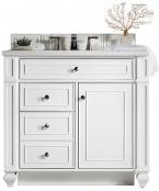 36 Inch Bright White Single Sink Bath Vanity Pearl Quartz